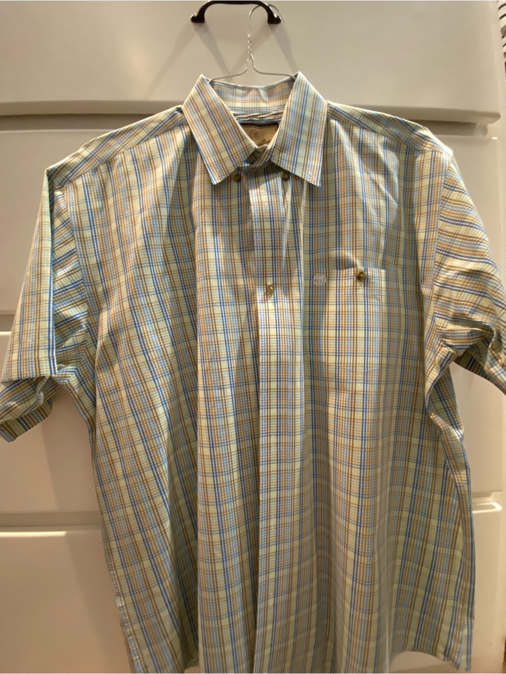 Wrangler Short-Sleeve Plaid Button-Down Shirt in Blue and Yellow
